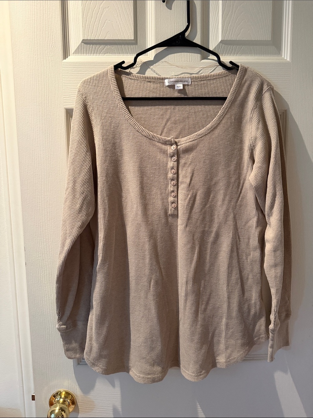 177 - Women's Beige Waffle Henley Top